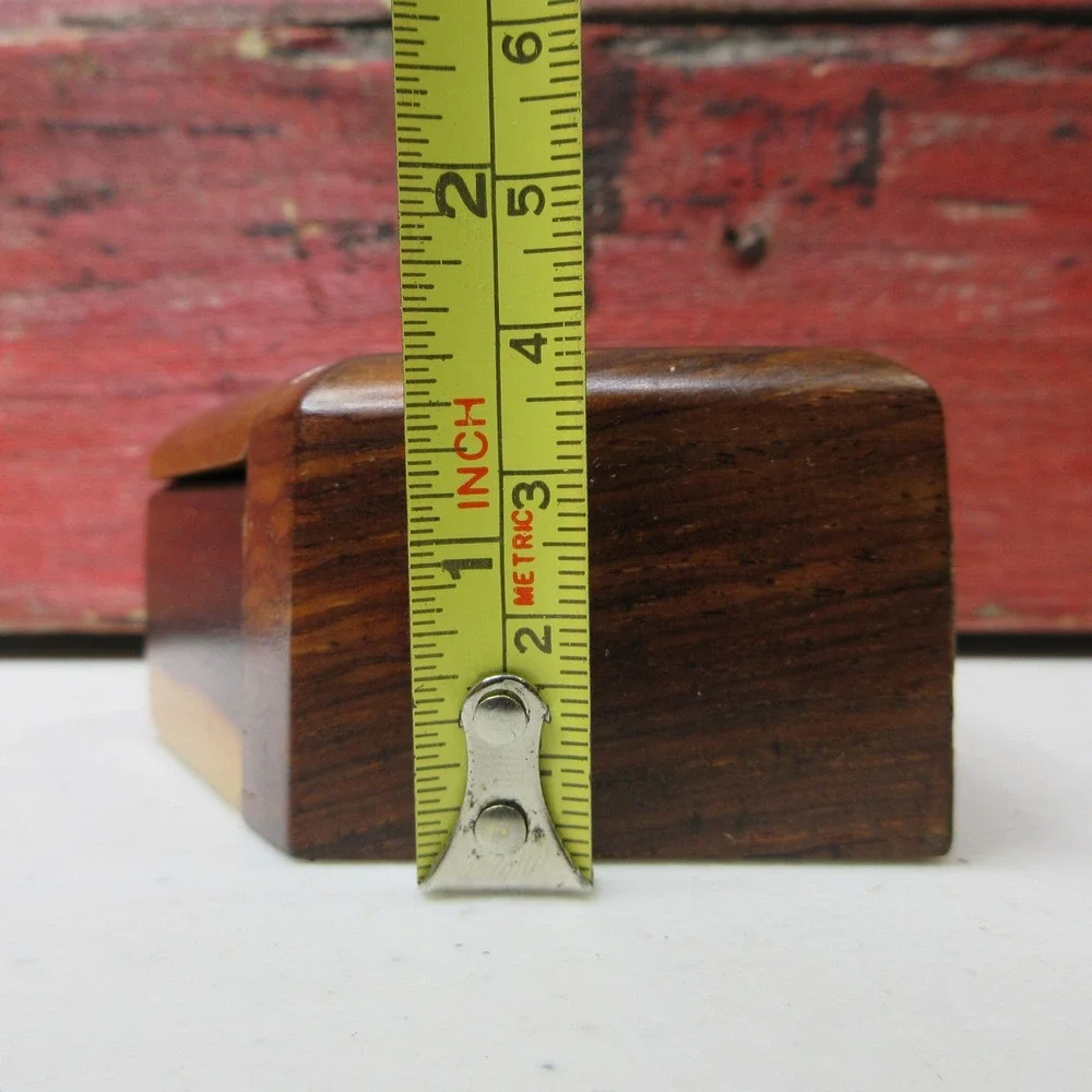 Vintage Geometric Wood Trinket Box Dark Light Brown Octagon Shape Felt Lined